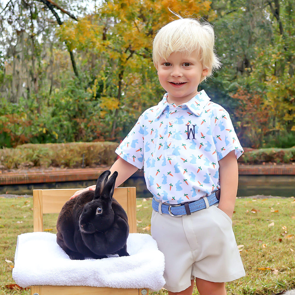 Bunnies & Carrots Blue Polo