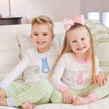 Easter Bunny Blue Trim Green Stripe Pajamas