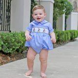 Storybook Smocked Blue Windowpane Boy Bubble