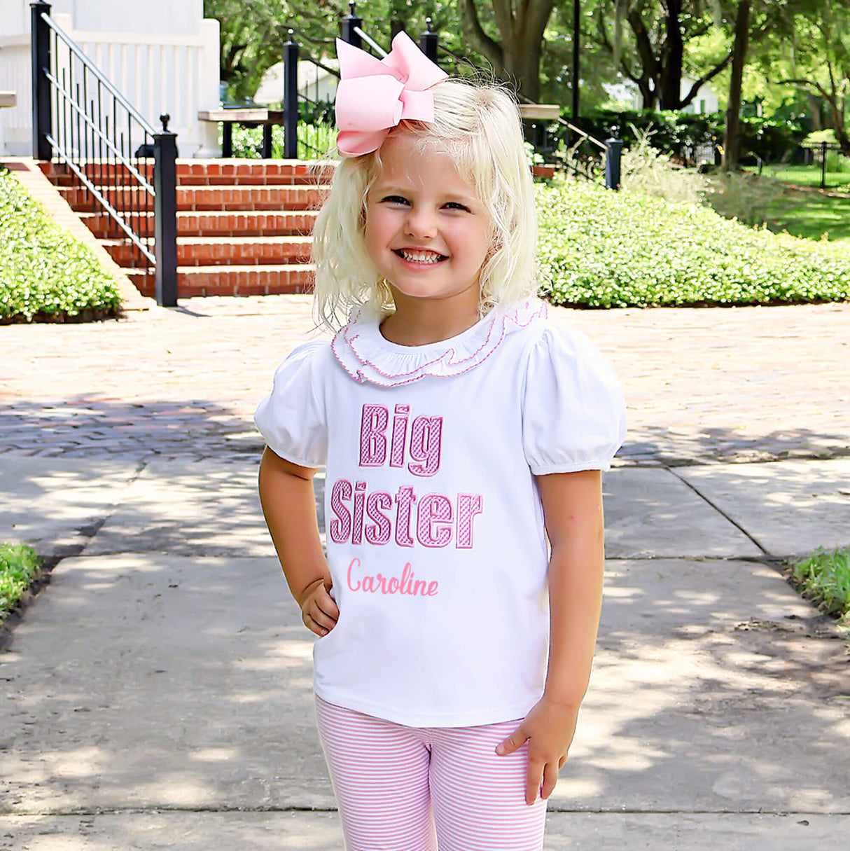 Big Sister Pink Gingham Ruffle Top