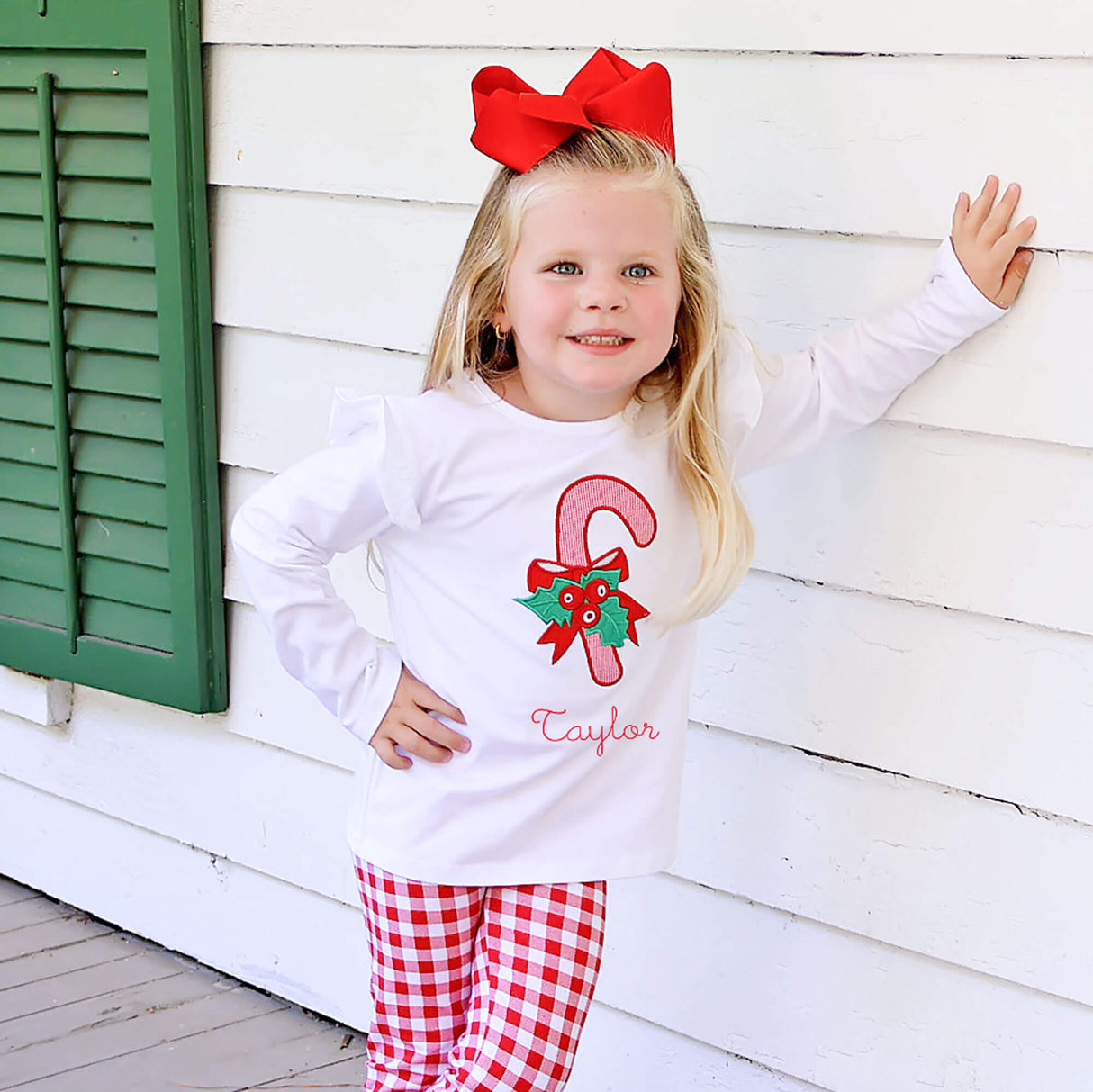 Candy Cane White Long Sleeve Top