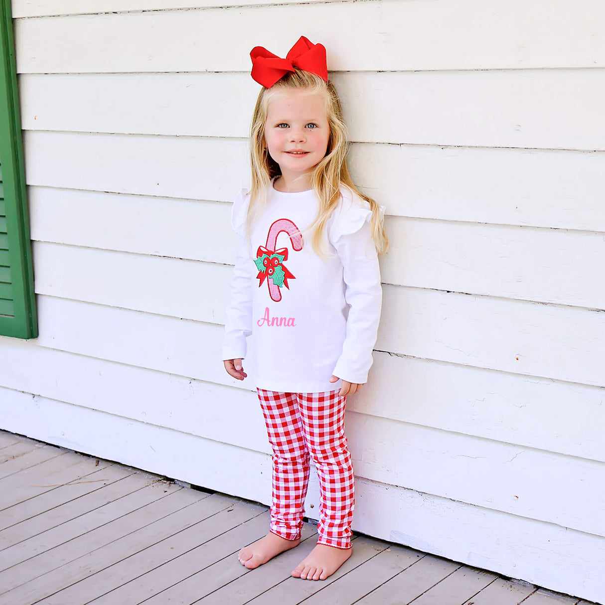 Candy Cane White Long Sleeve Top