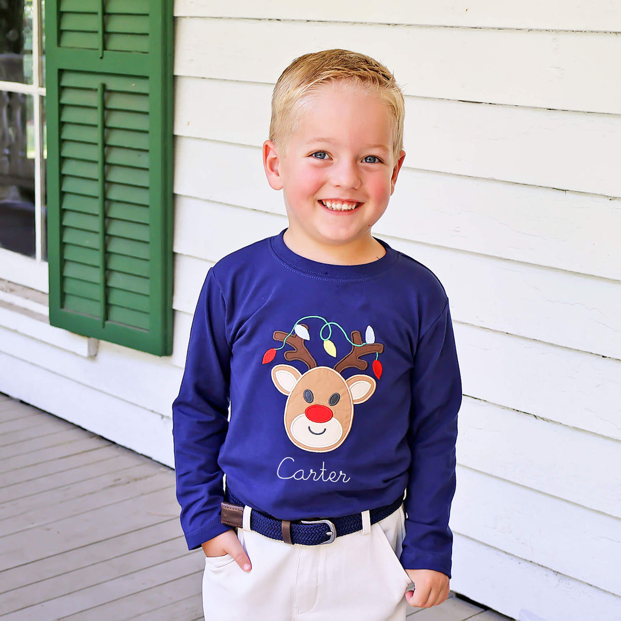 Reindeer Lights Navy Long Sleeve Shirt