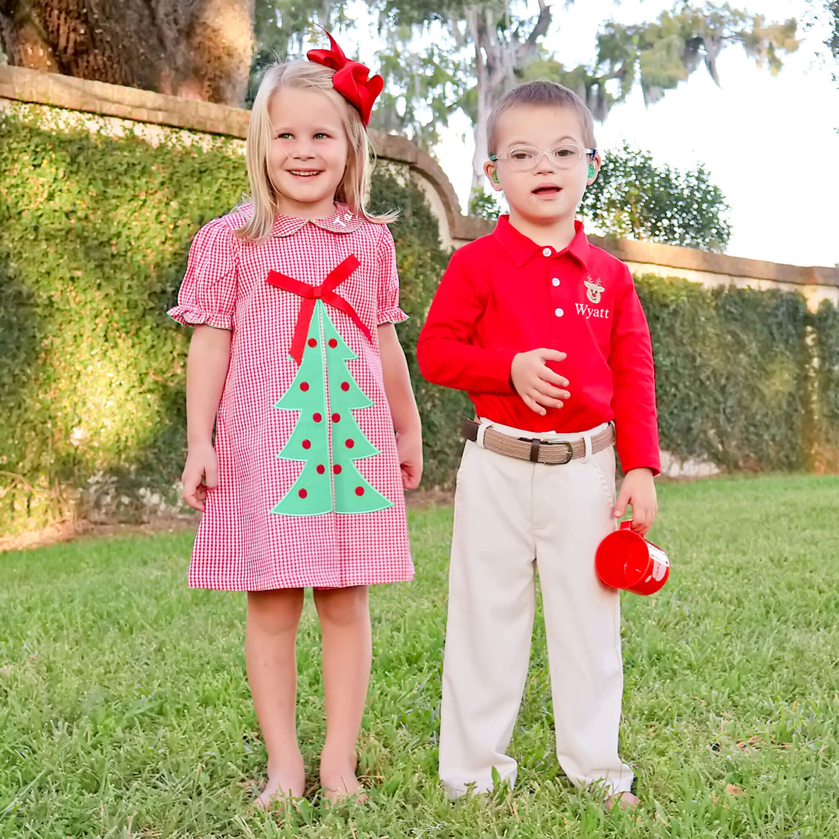 Christmas Tree Red Gingham Front Pleat Dress