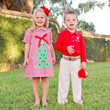 Christmas Tree Red Gingham Front Pleat Dress