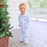 Christmas Tree Light Blue Stripe Polo Romper