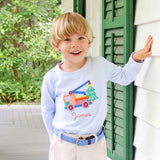 Christmas Crane Light Blue Stripe Long Sleeve Shirt