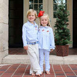 Happy Santa Light Blue Stripe Polo Shirt