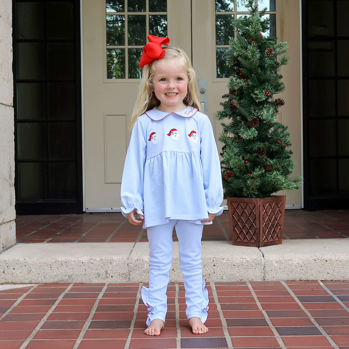 Happy Santa Light Blue Stripe Riley Legging Set