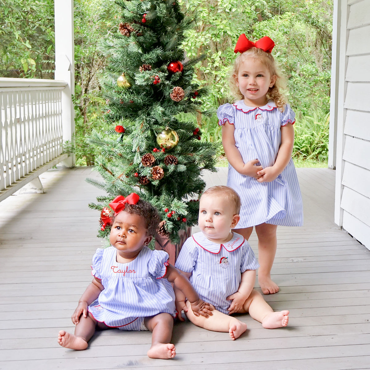 Happy Santa Blue Stripe Skirt Bubble