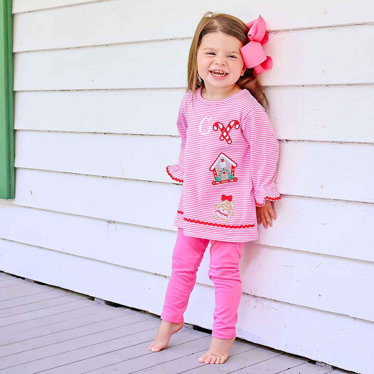 Gingerbread House Pink Stripe Milly Tunic Legging Set