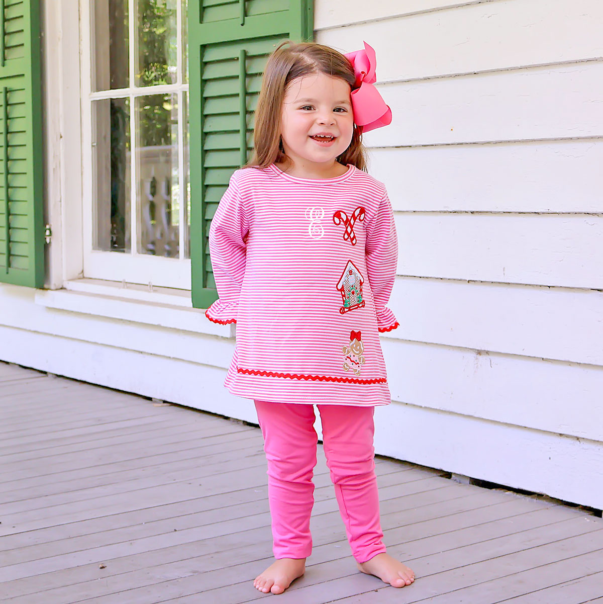 Gingerbread House Pink Stripe Milly Tunic Legging Set