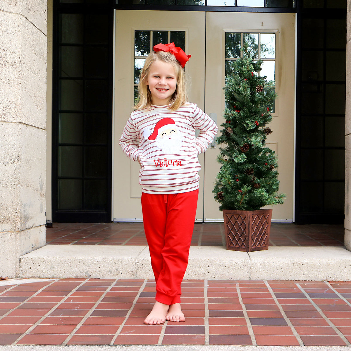 Happy Santa Red Stripe Jogger Set