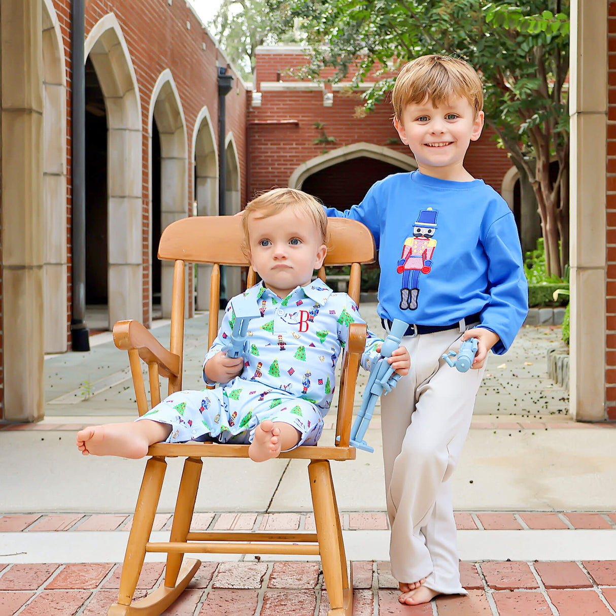Nutcracker Blue Print Polo Romper