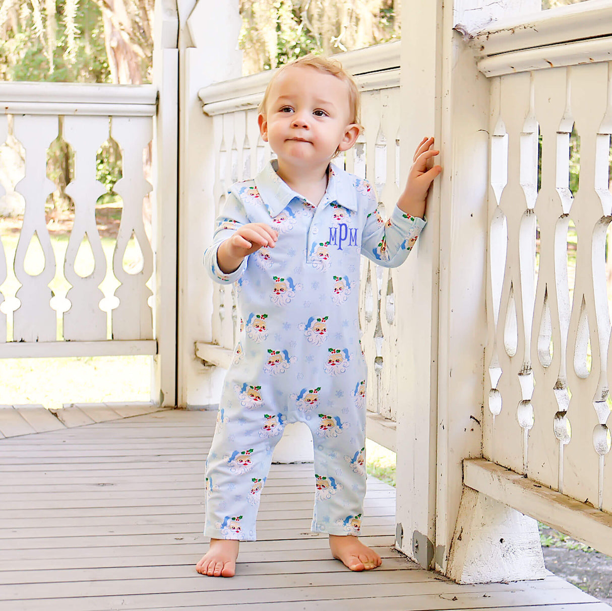 Vintage Santa Blue Polo Romper