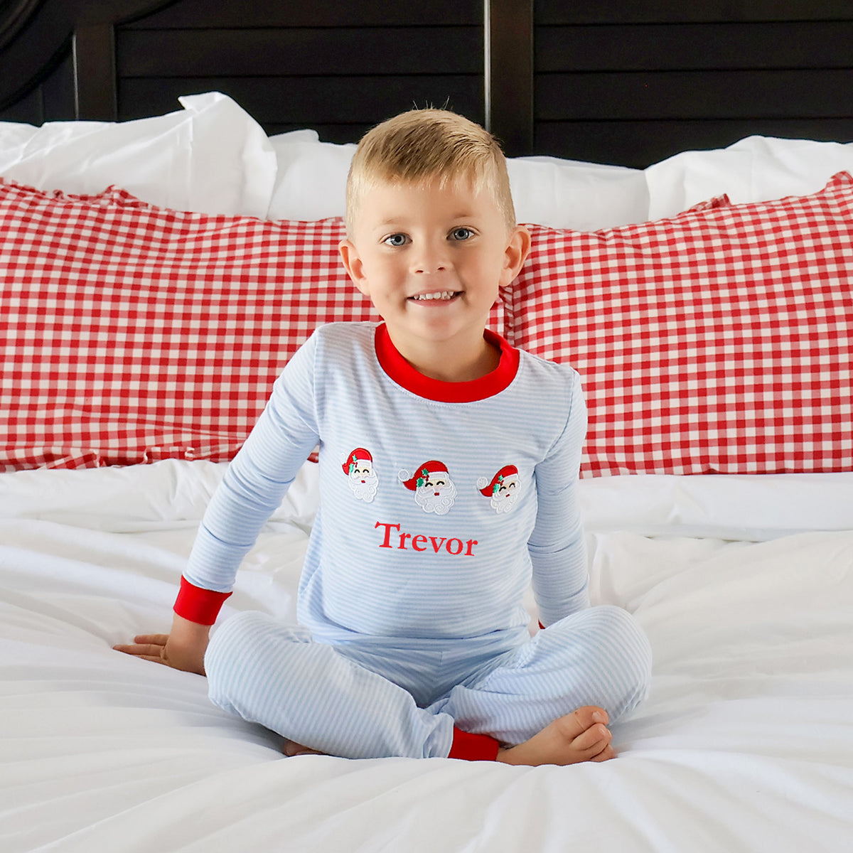Happy Santa Trio Light Blue Stripe Pajamas