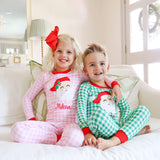Happy Santa Green Gingham Pajamas
