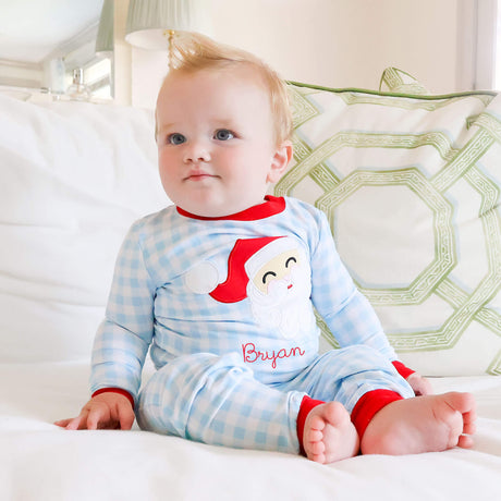 Happy Santa Blue Gingham Pajamas