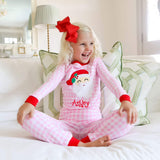 Happy Santa Pink Gingham Pajamas