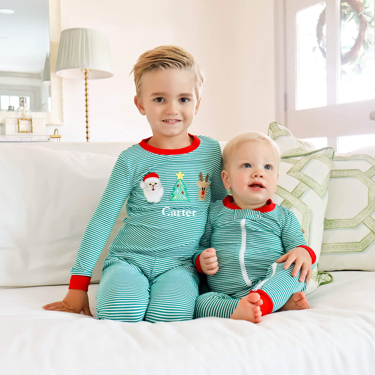 Christmas Cheer Green Stripe Zip Sleeper