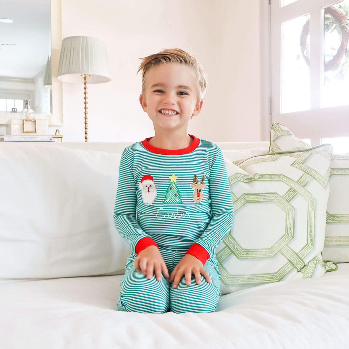 Christmas Cheer Green Stripe Pajamas