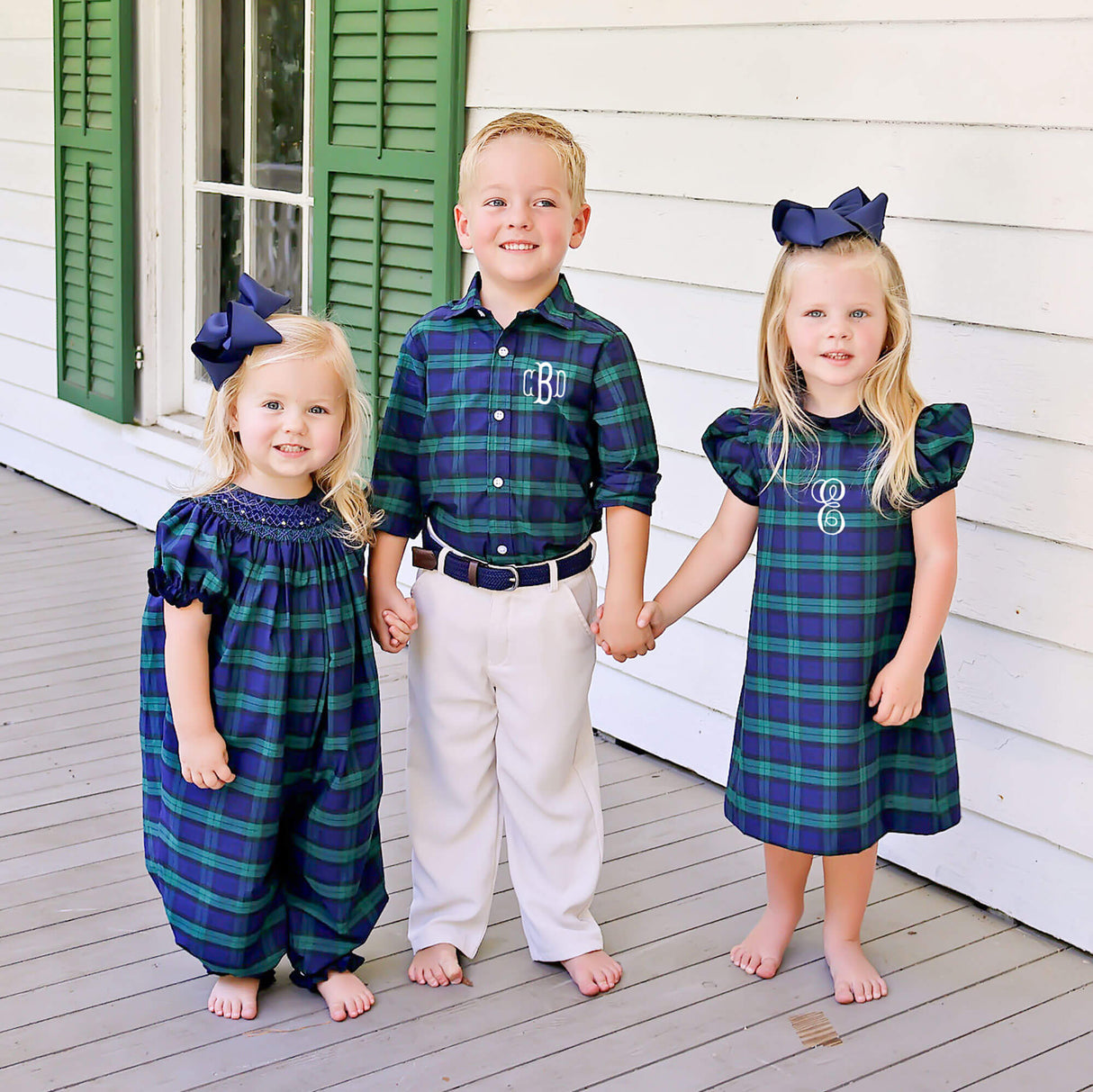 Hamilton Plaid Navy & Green Smocked Long Bubble
