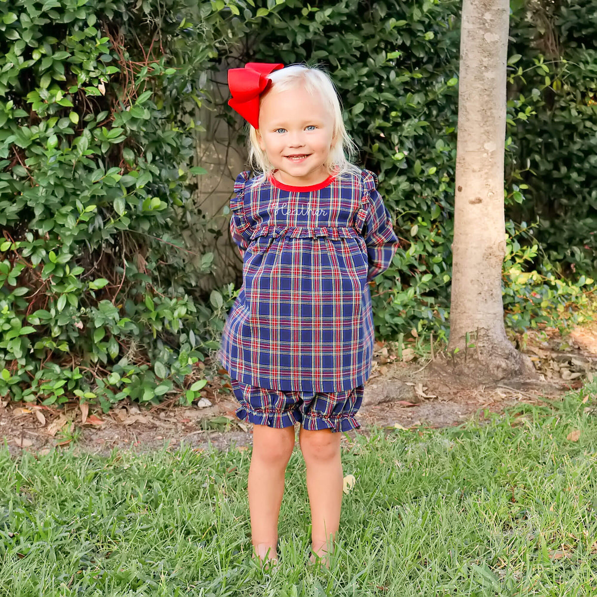 Dunbar Plaid Royal Hattie Bloomer Set