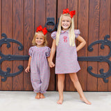 Christmas Card Gingham Smocked Long Bubble