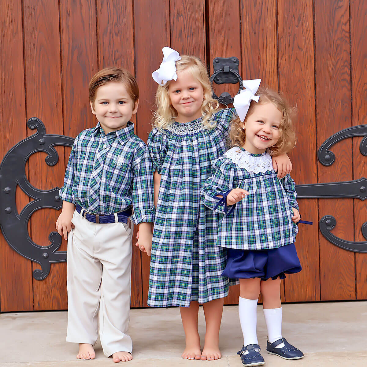 Brighton Plaid Bishop Geometric Smocked Bishop Dress