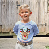 Reindeer Lights Blue Stripe Long Sleeve Shirt