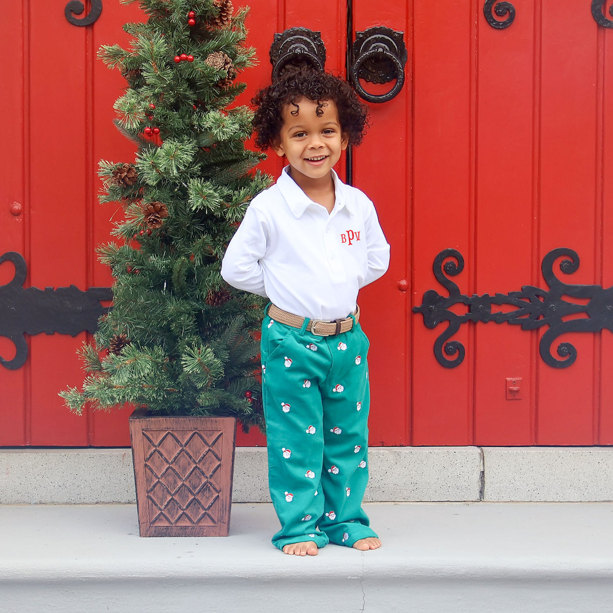 Happy Santa Green Corduroy Schiffli Standard Pants
