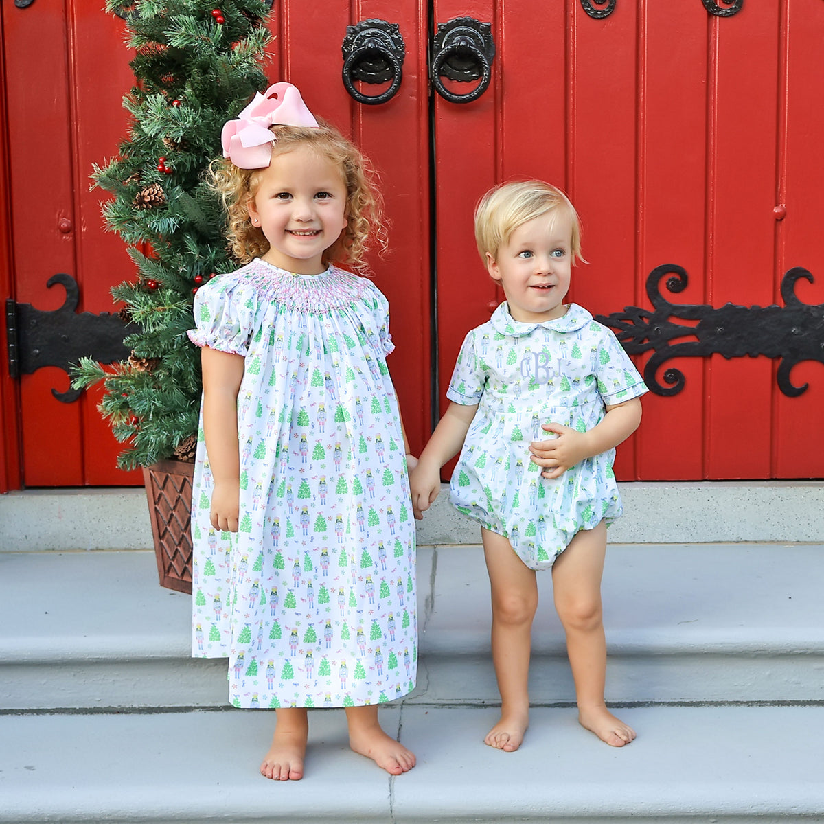 Sweet Nutcracker Smocked Bishop Dress