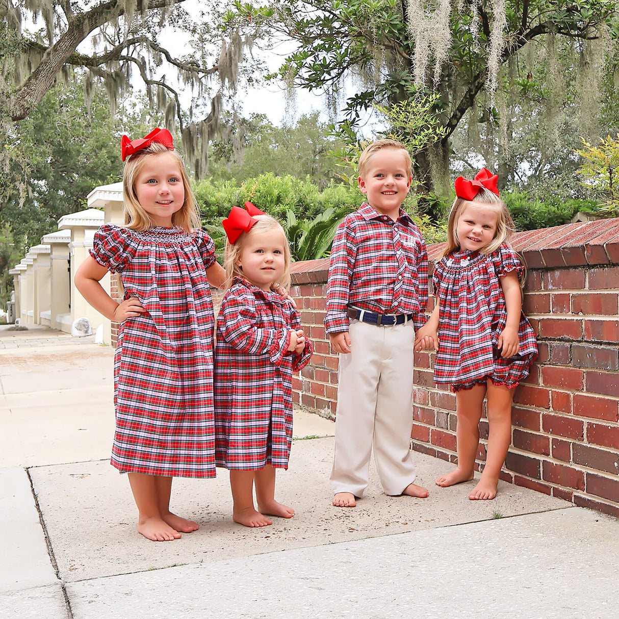 Seattle Red Plaid Smocked Bishop Dress