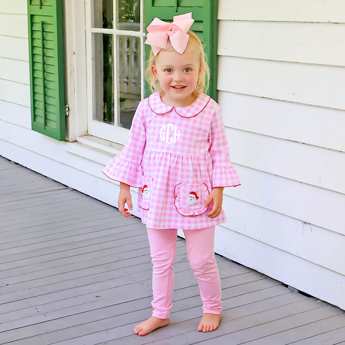 Happy Santa Pink Gingham Caroline Legging Set