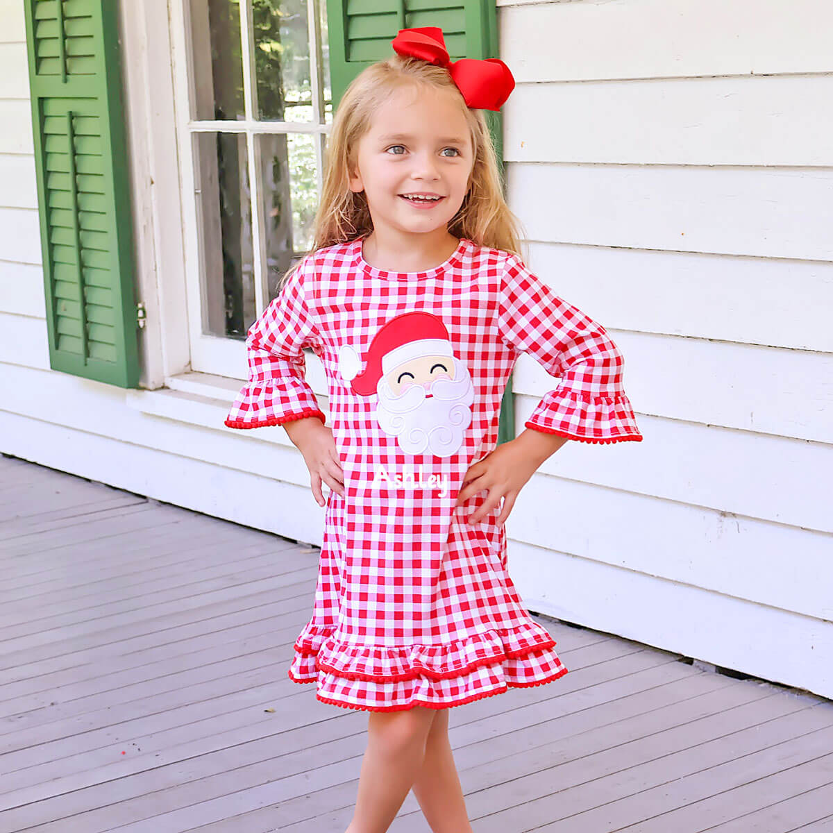 Happy Santa Red Gingham Milly Dress Classic Whimsy Happy Santa Red Gingham Milly Dress Classic Whimsy