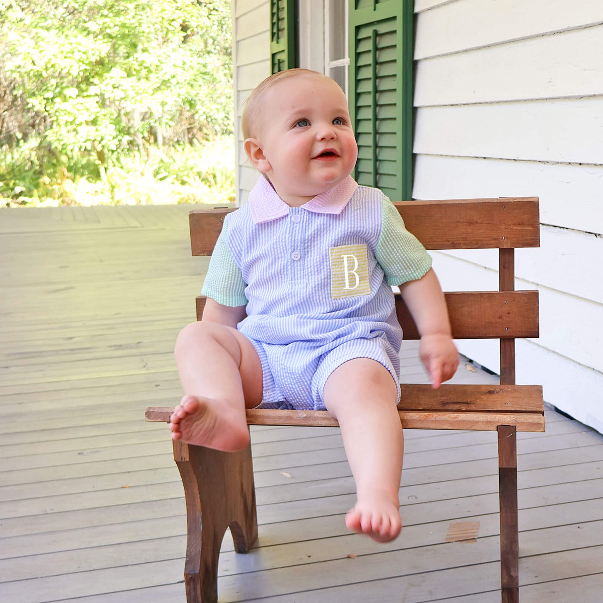 Multi Stripe Seersucker Polo Romper