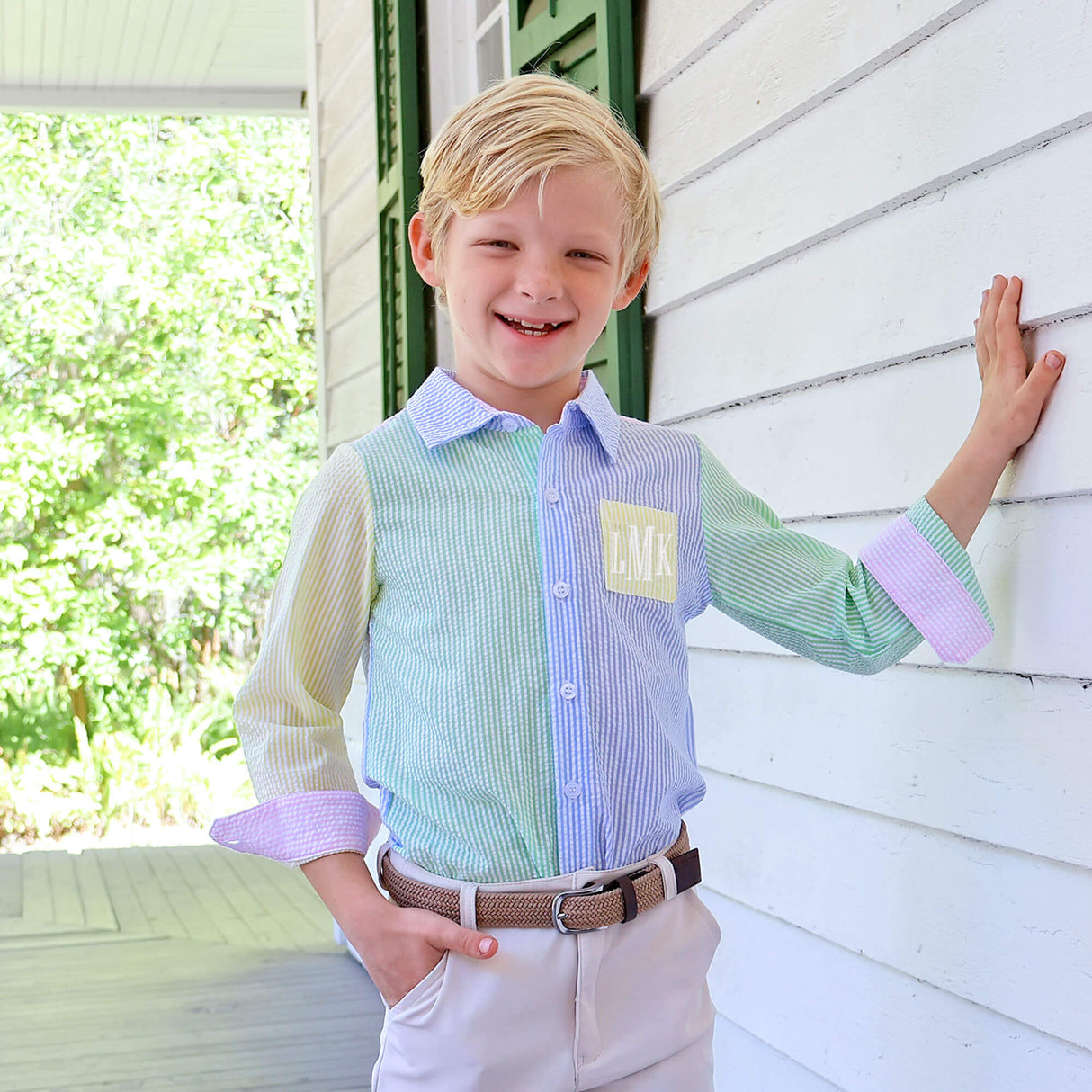 Multi Stripe Seersucker Button Down Shirt