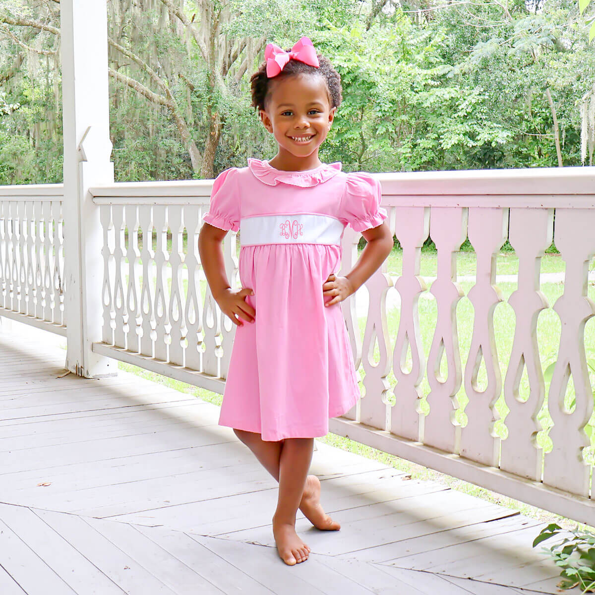 Pink Corduroy Ruffle Collared Dress