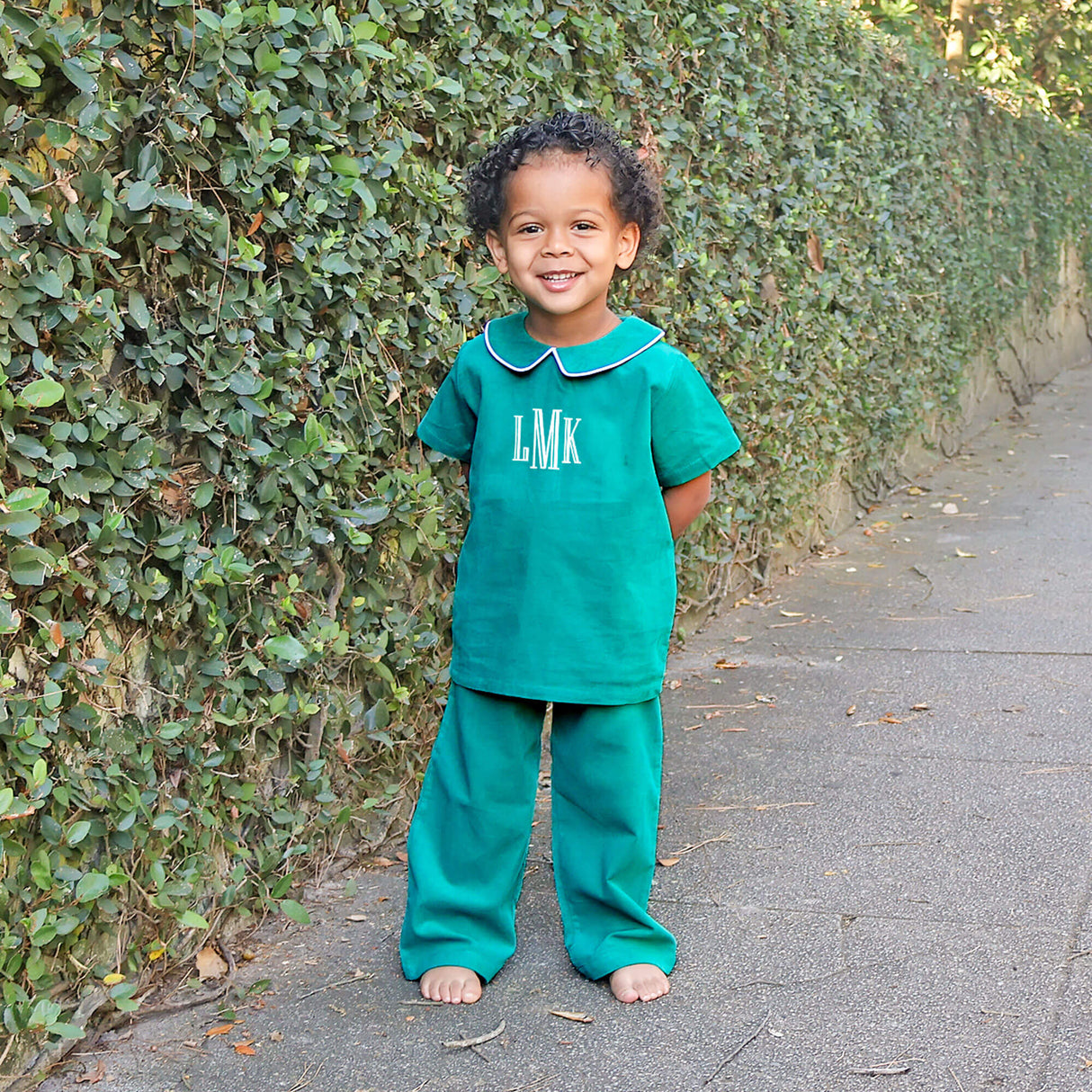 Green Corduroy Collared Pant Set