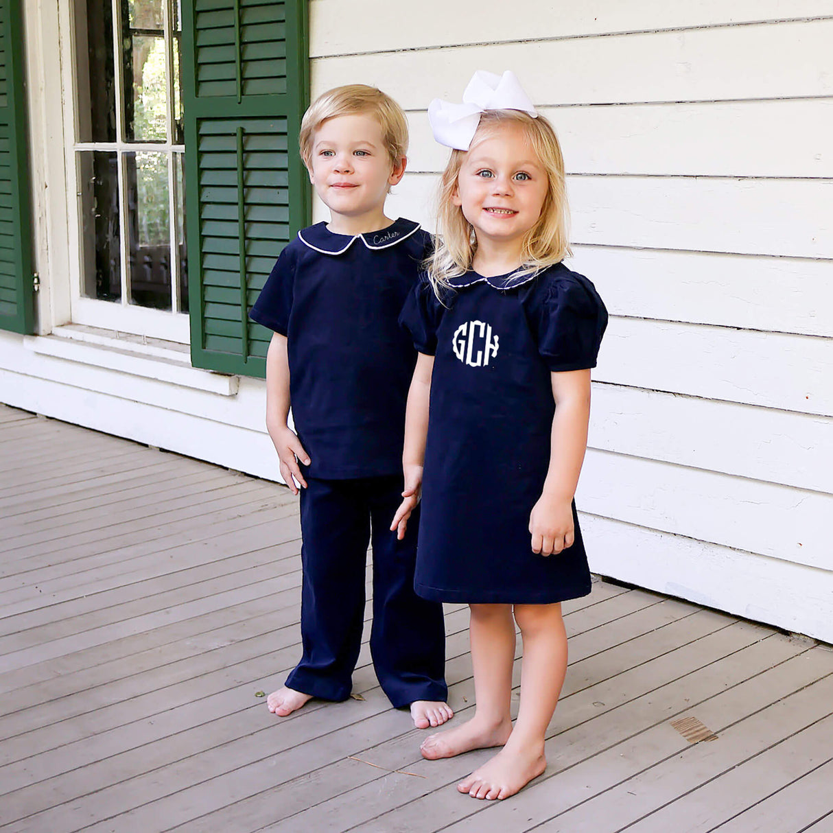 Navy Corduroy Collared Pant Set