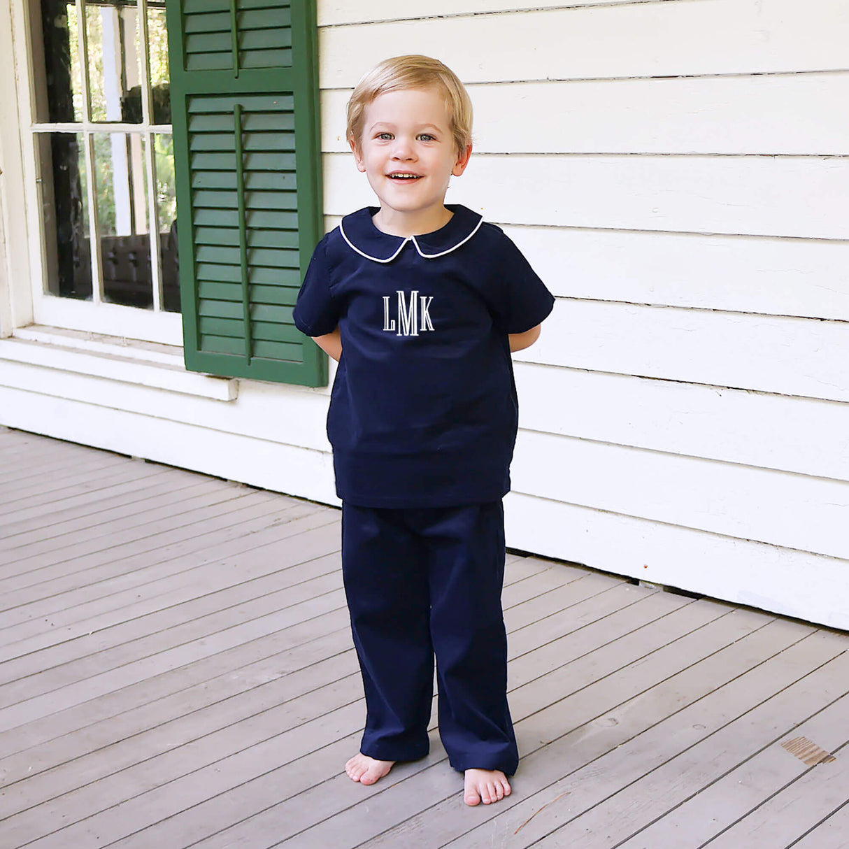 Navy Corduroy Collared Pant Set