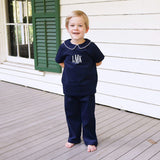 Navy Corduroy Collared Pant Set