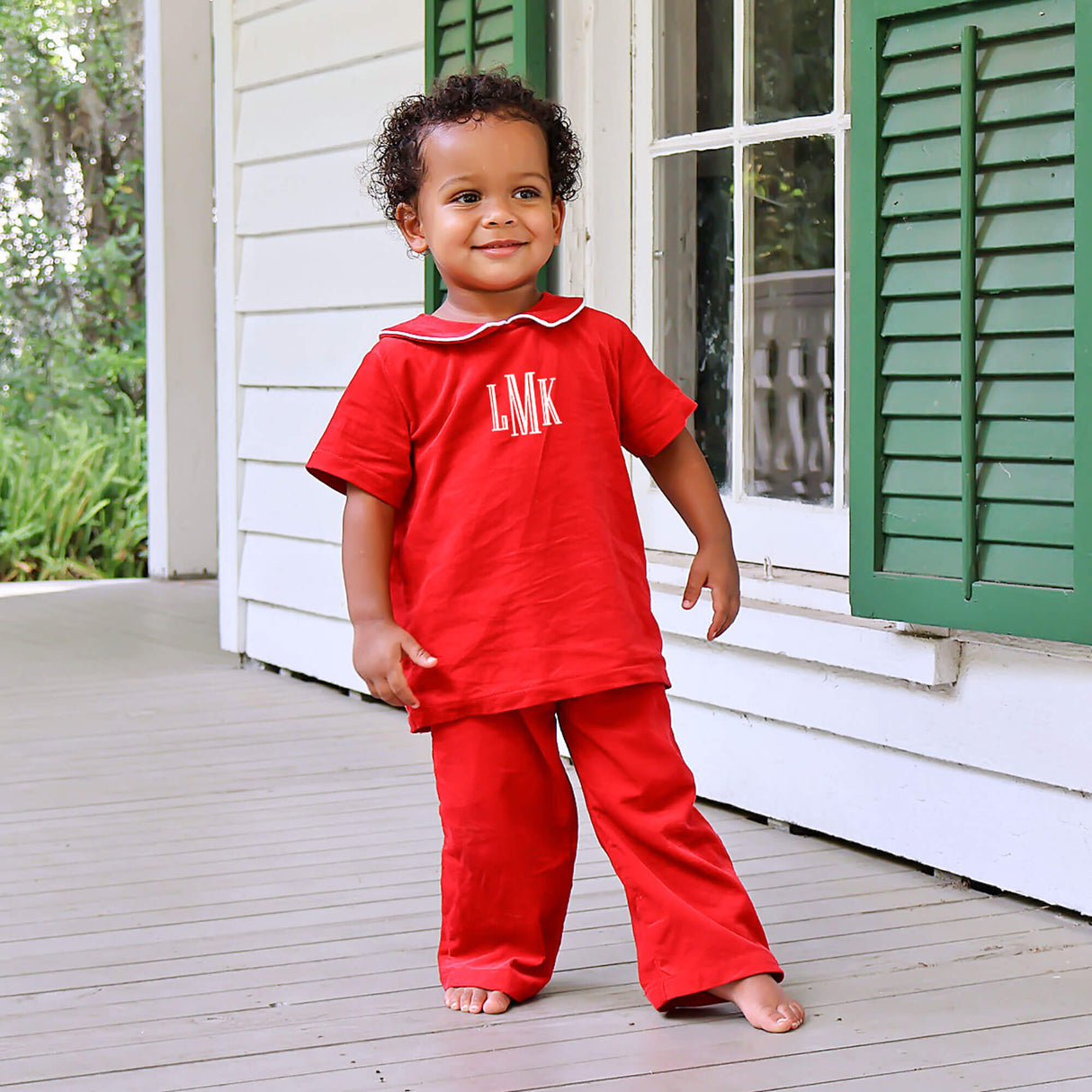 Red Corduroy Collared Pant Set