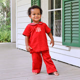 Red Corduroy Collared Pant Set