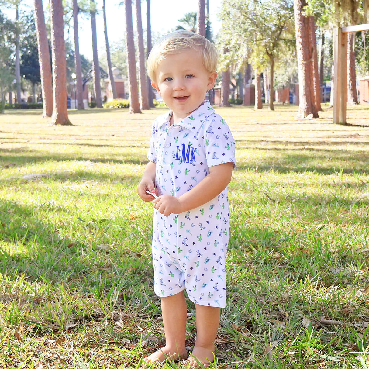 Western Cowboy Blue Polo Romper