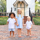 Cross Embroidered White Collared Short Set