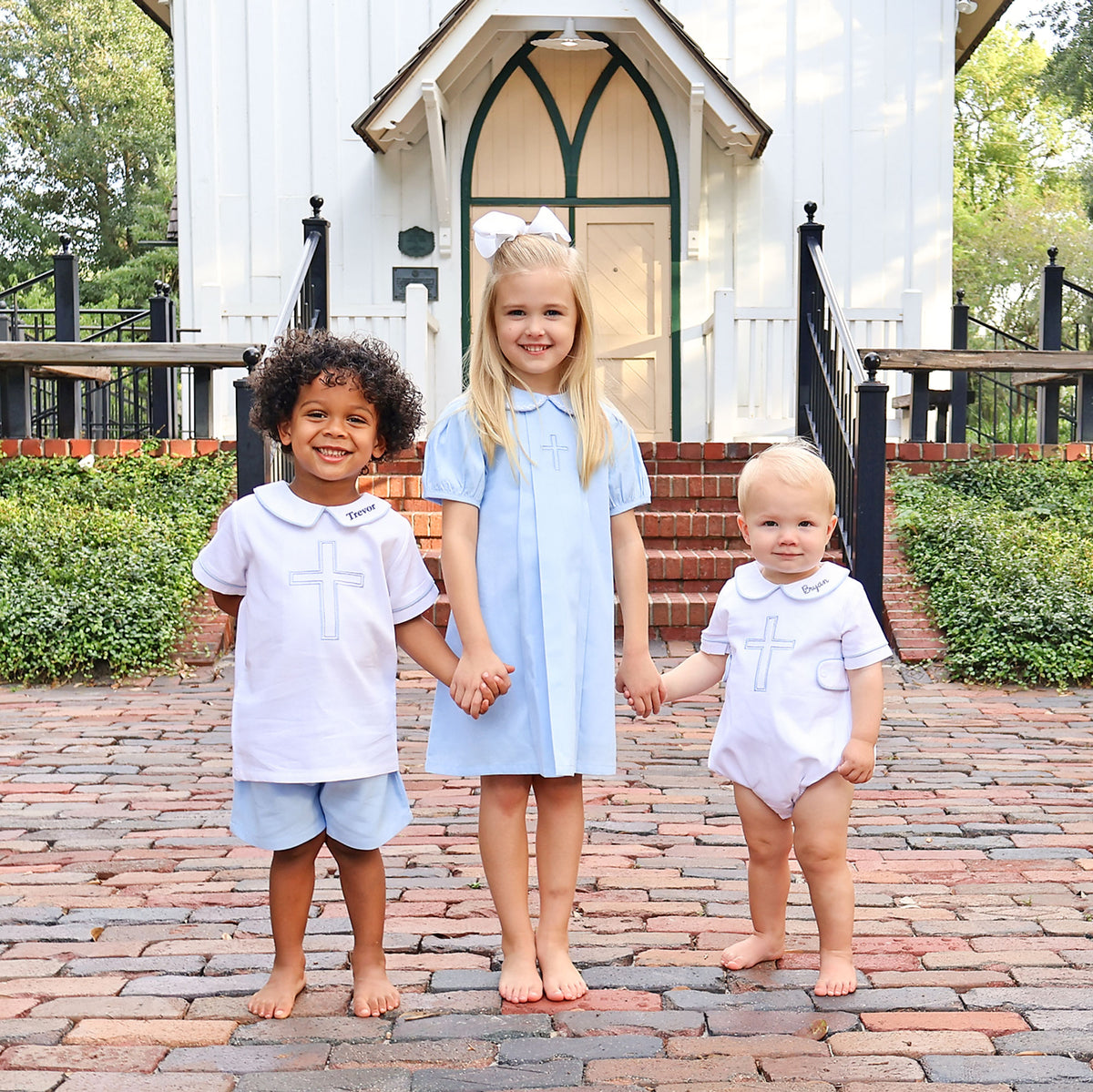 Cross Embroidered White Collared Bubble