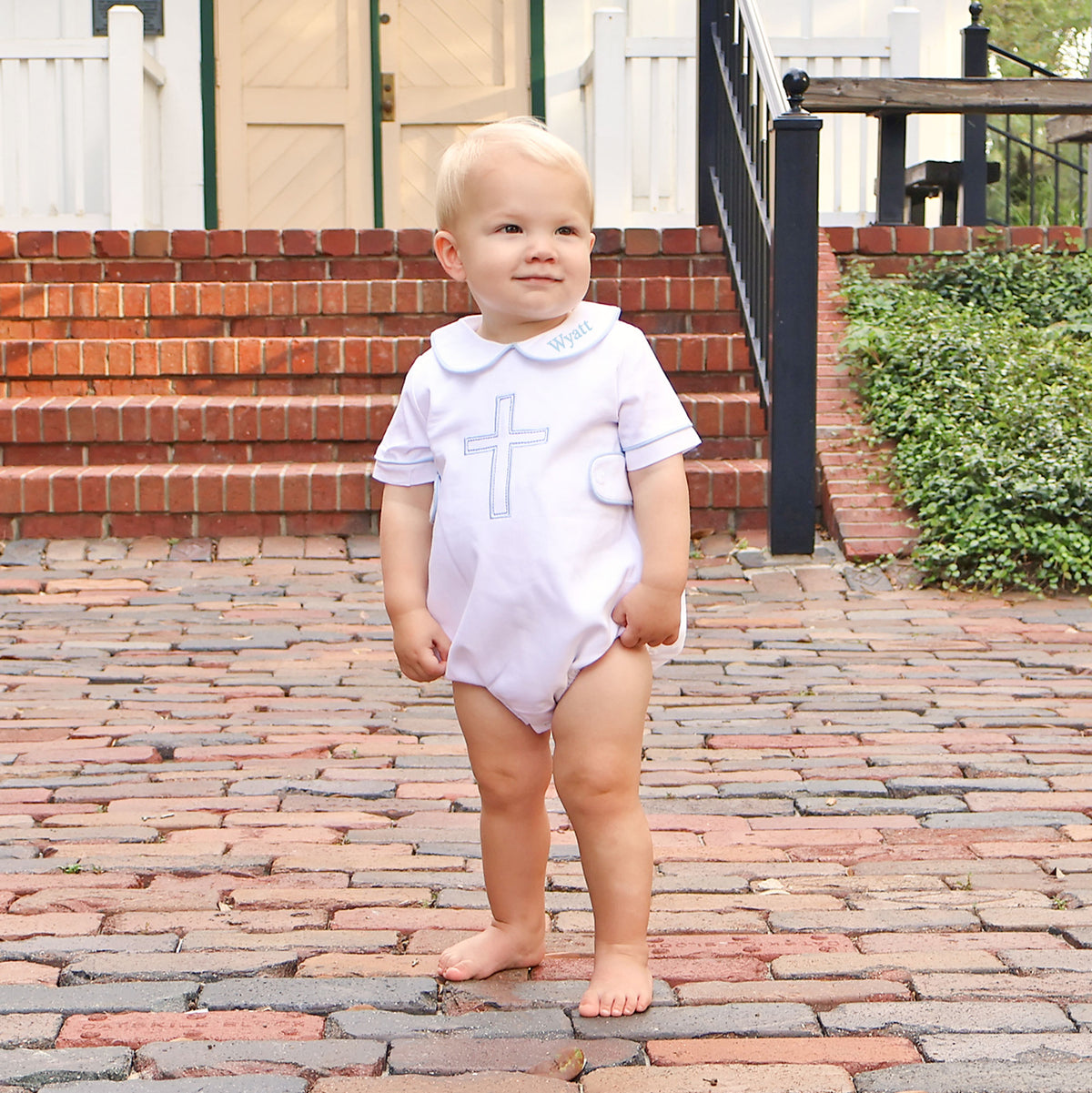 Cross Embroidered White Collared Bubble
