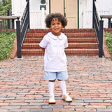Cross Embroidered White Collared Short Set