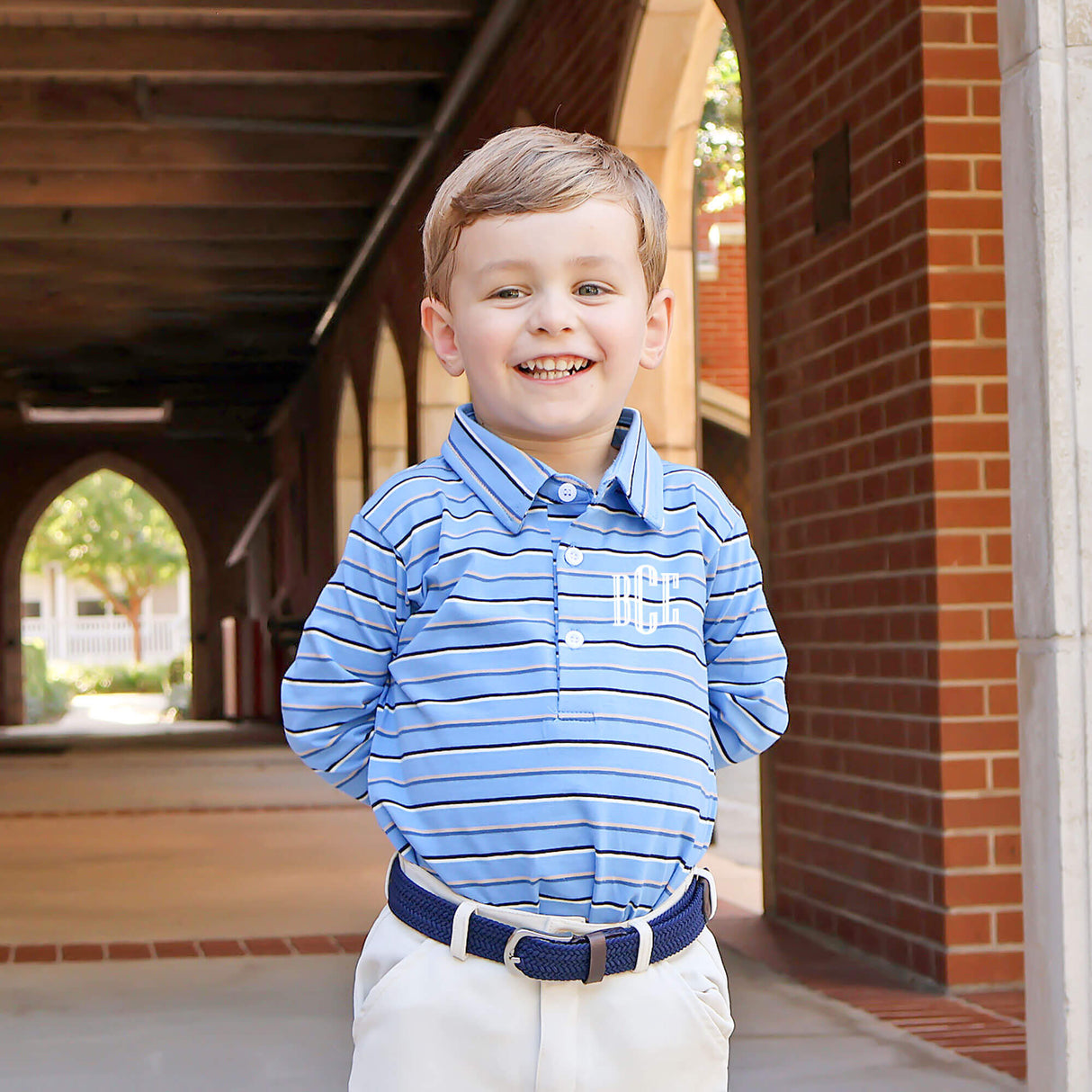 Navy & Blue Stripe Stripe Long Sleeve Polo